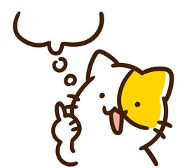 何かを思い描くねこのキャラクターの上半身イラスト