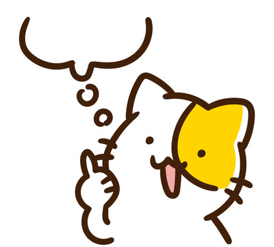 何かを思い描くねこのキャラクターの上半身イラスト