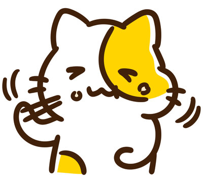 お箸でごはんを食べてお腹をさするかわいいねこのキャラクターの上半身イラスト
