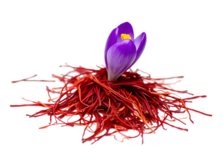 Closeup of Saffron Flower and its Crimson Threads on a transparent background