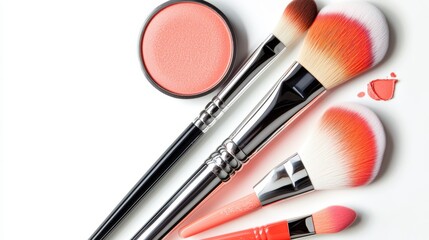 Coral Makeup Brushes & Blusher - Beauty Flatlay - Flatlay Photography