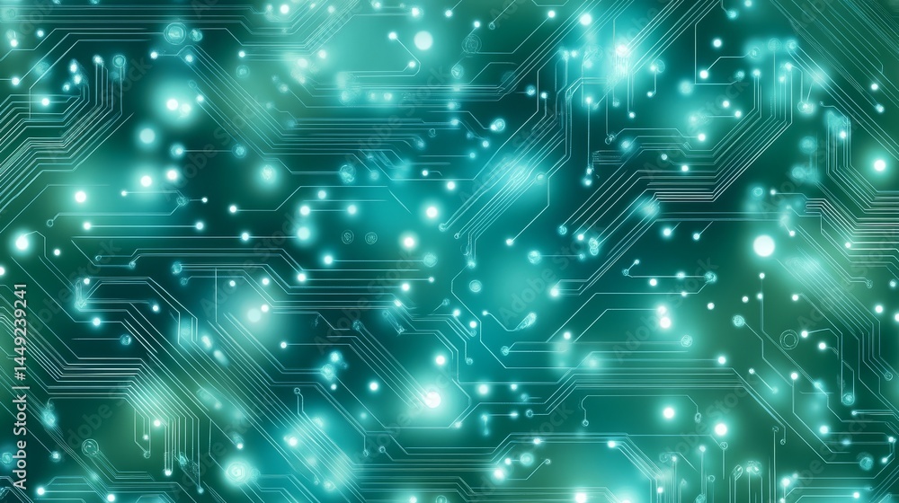 Poster illuminating technology, a colorful circuit board display of modern electronics