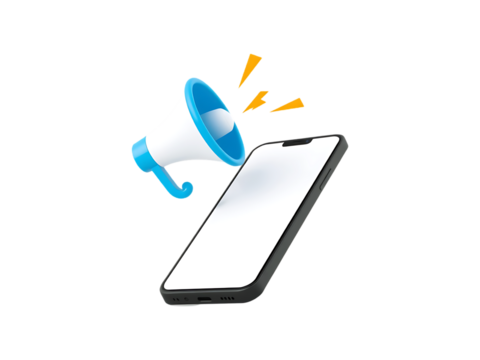 Mobile Phone Notification Announcement Megaphone on a transparent background