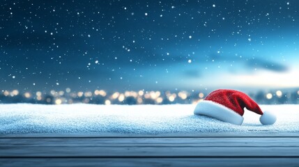 Festive red santa hat on sparkling snow, a classic christmas scene