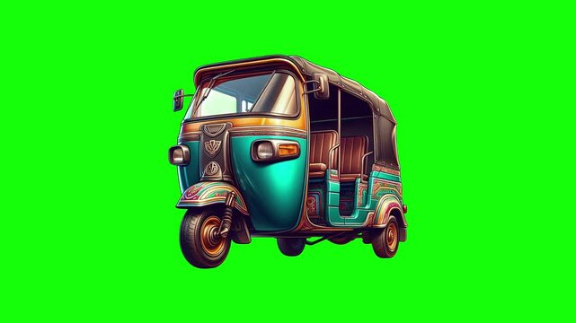 Auto rickshaw green screen animation motion graphic in 4K high resolution.
