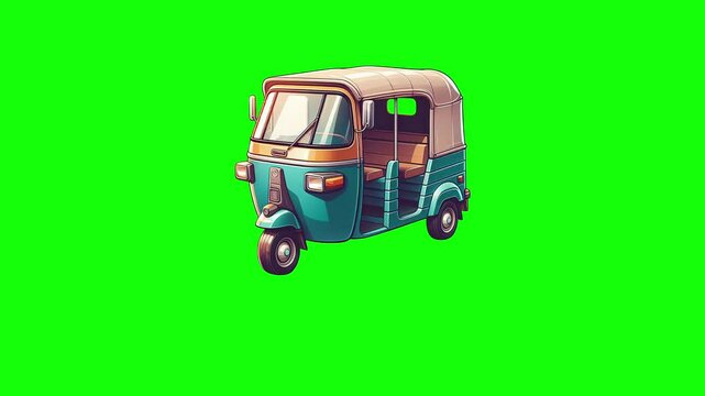 Auto rickshaw green screen animation motion graphic in 4K high resolution.