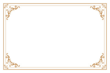 Elements of ornate vintage frames. Border gold on white classic calligraphy swirls, floral motifs. Design print for greeting cards, wedding invitations, restaurant menu, royal certificates. Set 52
