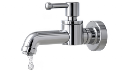 Chrome Faucet with Water Droplet HighResolution  isolated on transparent background