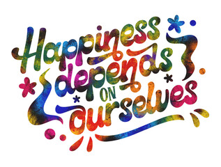Lettering happiness sticker Happiness depends on ourselves