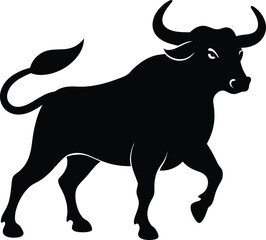 silhouette of a bull in charging stance on white 