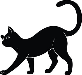 silhouette of a cat stretching on white background 