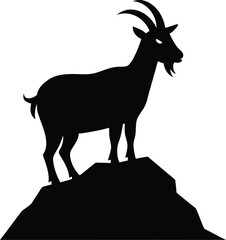 silhouette of a goat on a rocky hill on white 