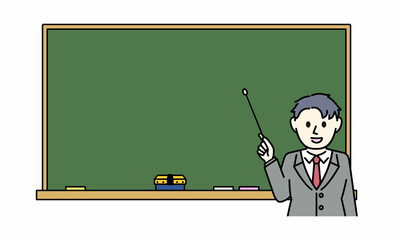 黒板で説明する男性のイラスト