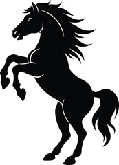 silhouette of a horse rearing on white background  