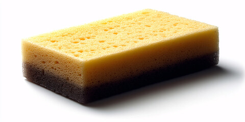 Close-up studio shot of a rectangular, two-toned cleaning sponge.
