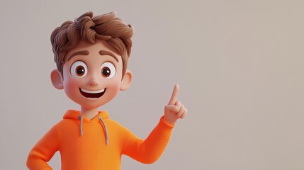 Animated boy pointing upwards, expressive face