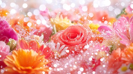 Vibrant Pink Orange Floral Bouquet with Glitter