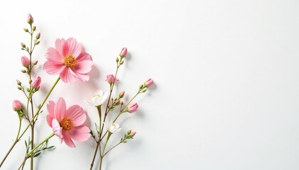 Obraz premium Delicate, minimalist floral sprigs on white backdrop, botanical illustration, minimalist floral, nature pattern