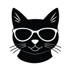 Cat Head with Sunglasses Silhouette