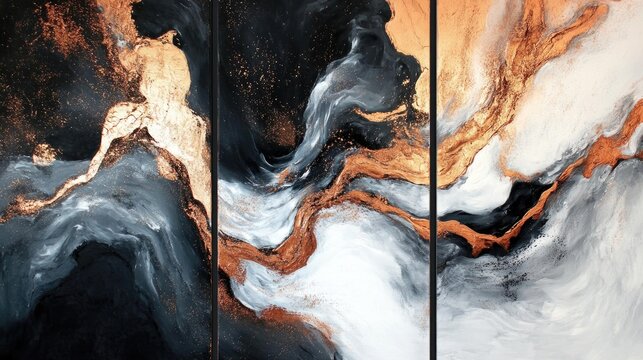 Abstract painting with dynamic, flowing shapes.