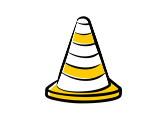 Stylized Vector Illustration of a Yellow Traffic Cone with Horizontal Stripes and Black Outline – Road Safety and Management Concept