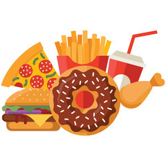 Junk food collection fried snacks vector art isolated on white background