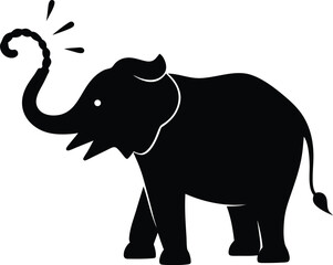 silhouette of an elephant spraying water on white  