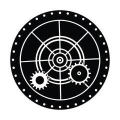 Circular radar with gear inside on white background