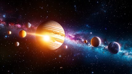 Vibrant Planets Moons and Nebula in Space Educational Poster