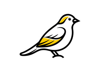 Vector Illustration of a Bird with Black Outline and Yellow Accents, Standing on Branch – Minimalist Nature Design