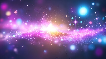 Vibrant Purple Pink and Blue Cosmic Nebula with Active Volcano Planet