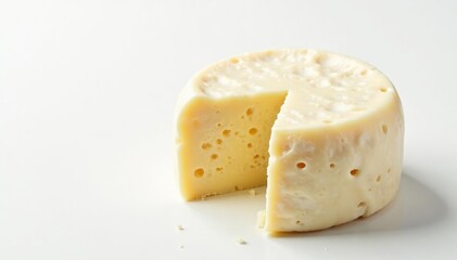 Artisan wheel of white cheese on white background, cottage, healthy