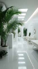 Modern White Interior with Green Plants