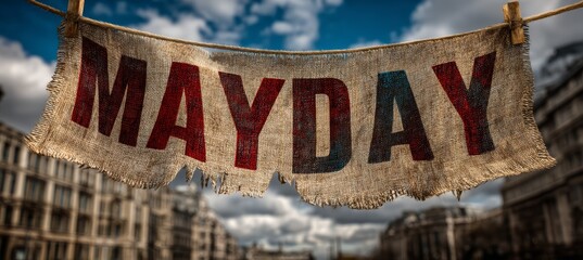 Fototapeta premium Labor day or Mayday sign banner celebration event. Generative AI technology. 