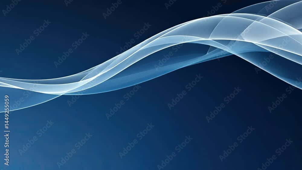Poster elegant abstract design smooth flowing waves of translucent light against deep blue background, evok