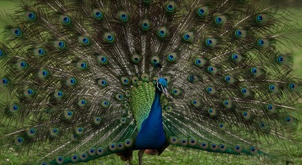 Obraz premium Peacock Displaying Its Feathers with Vibrant Colors and Intricate Patterns