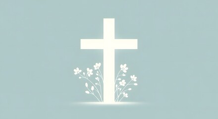 Obraz premium Illuminated Cross with Flowers Spiritual Light Pastel Background Illustration