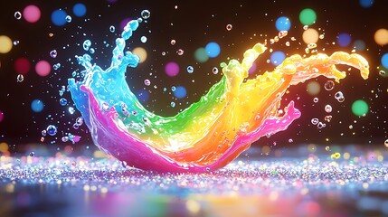 Vibrant Rainbow Liquid Splash with Glitter Texture