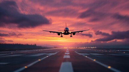 Airplane Taking Off at Sunset