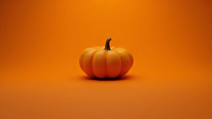 A vibrant orange pumpkin sits centered against a bright orange backdrop, creating a festive autumn atmosphere