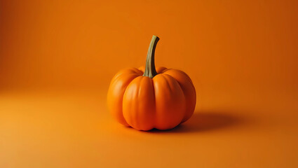 Vibrant orange pumpkin resting on a smooth orange backdrop, ideal for autumn-themed designs and seasonal decor