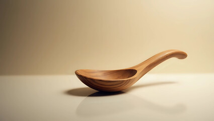 A beautifully crafted wooden spoon resting on a smooth surface, illuminated by soft lighting, showcasing its grain