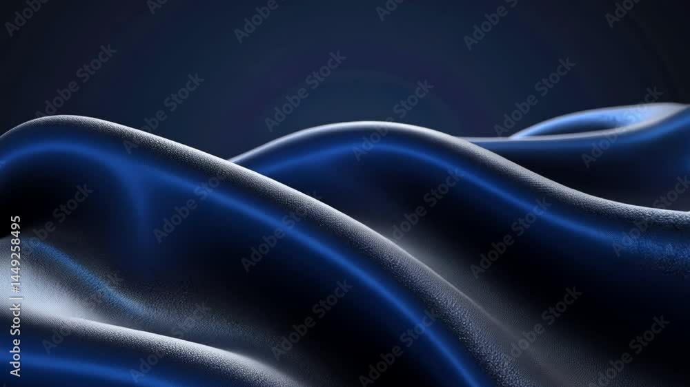 Poster elegant blue fabric smooth, flowing waves create dynamic texture and sheen, showcasing beautiful pat