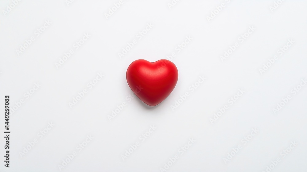 Poster a small red heart-shaped object centered on a plain white background.