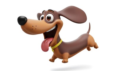 Cartoon Dachshund Running with Tongue Out, Cheerful and Playful Character