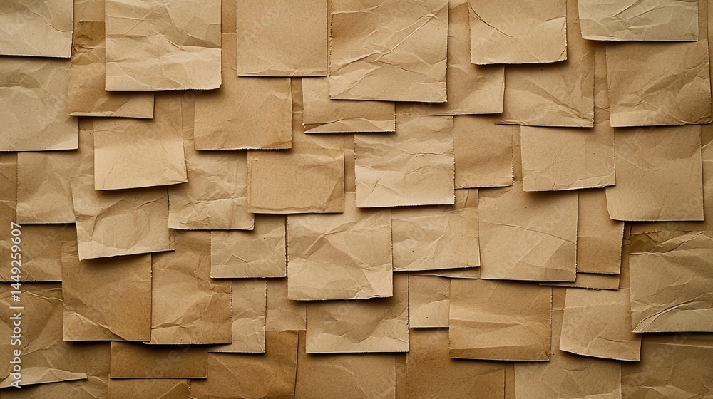 Poster a collection of overlapping brown paper sheets with a crumpled texture, arranged to cover the entire
