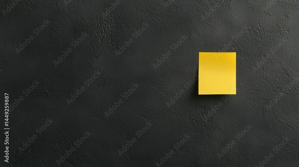 Poster a single yellow sticky note on a textured dark wall with ample empty space around it.