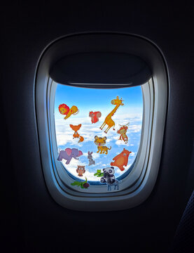 Animal window clings on airplane window