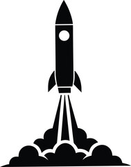vector rocket launching from base on white 