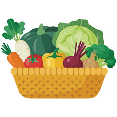 Basket full of fresh vegetables isolated vector illustration on white background